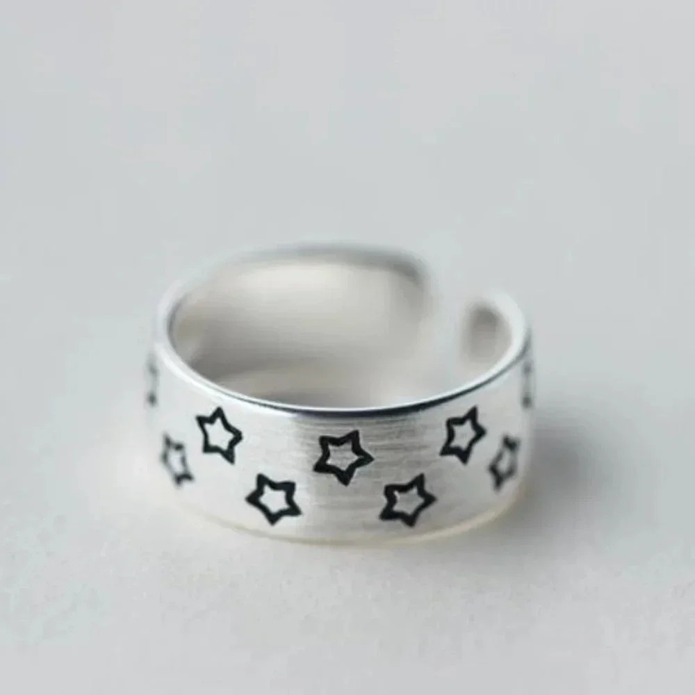 Minimalist 925 Sterling Silver Star Ring Engraved Star Ring Band